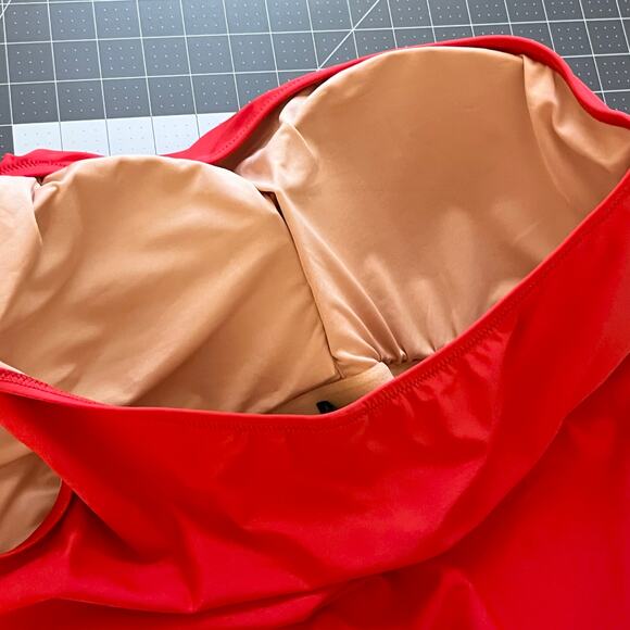 J. Crew Womens One Shoulder Bow Swimsuit Size 20 Red One Piece Padded Preppy - Picture 9 of 14